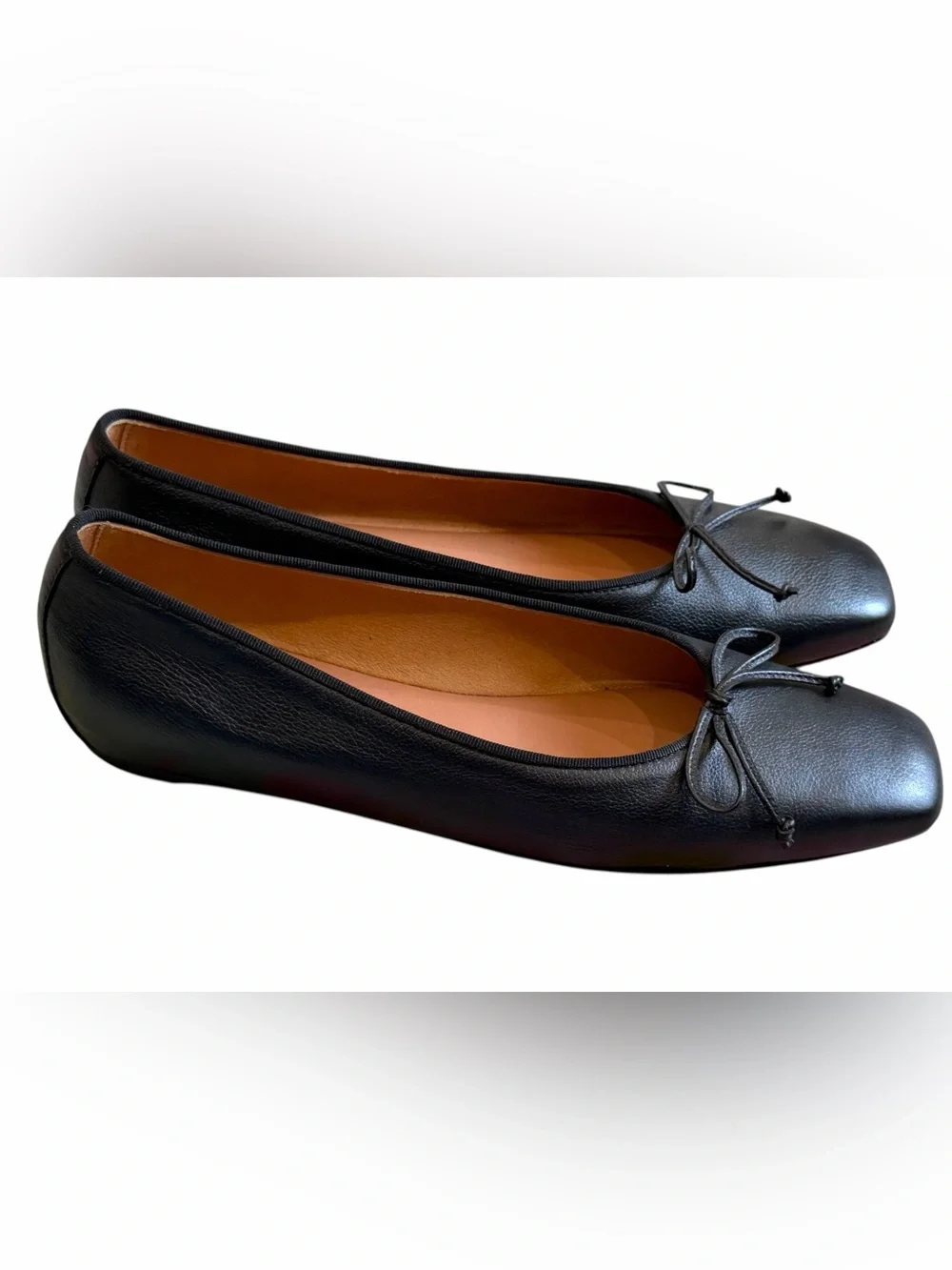 M.Gemi The Danza Black Nappa Leather Square Toe Ballet Flats Italy Size 42